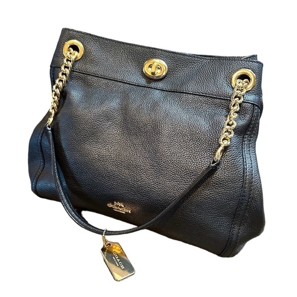 COACH 36855, EDIE SERIES, LARGE BLACK, PEBBLED LEATHER, SHOULDER BAG. - Picture 1 of 16